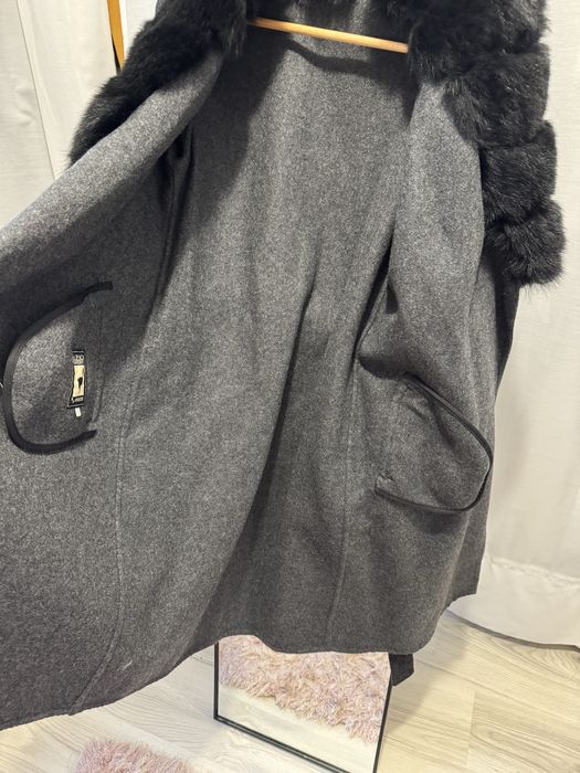 Palton din lana alpaca si blana naturala de vulpe marimea S nou