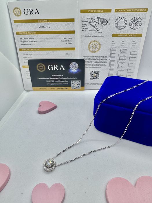 Сребърно колие с мойсанит (диамант) 1 карат