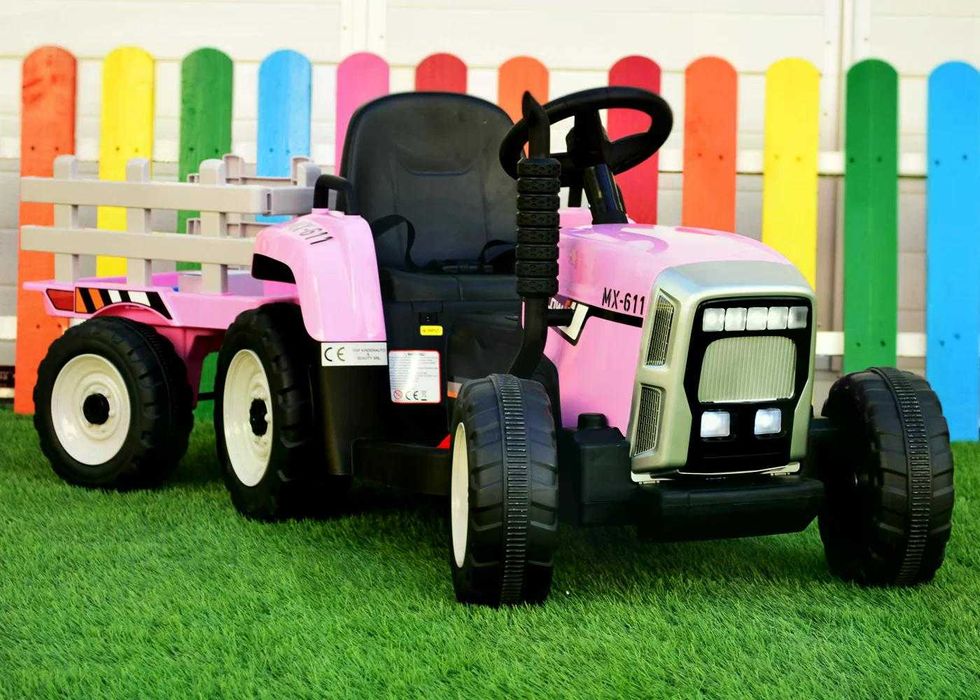 Tractoras electric Kinderauto BJ611 2x30W 12V cu remorca si RC Pink