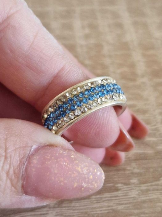 AG48,inel argint 925,nou/marcat, zirconii albe/bleu, tip verigheta