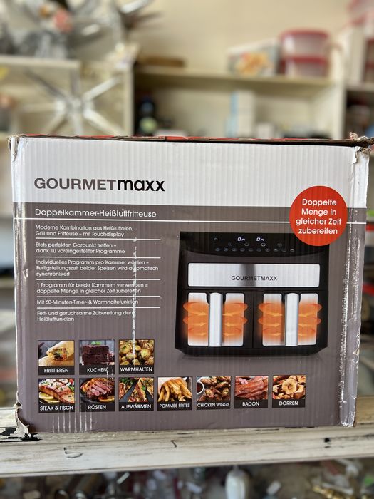 Нов Air Fryer GOURMETmaxx 7L с две отделения + ПОДАРЪК формички и хартия за печене