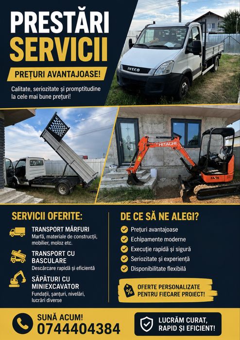 miniexcavator si basculanta 3,5 t . Pamant negru gazon
