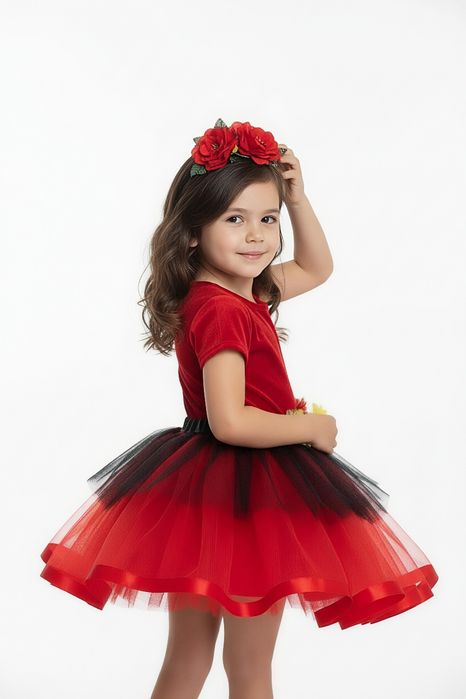 Rochiță floare mac de luxe marime 3-7 ani made în Ro. costume flori