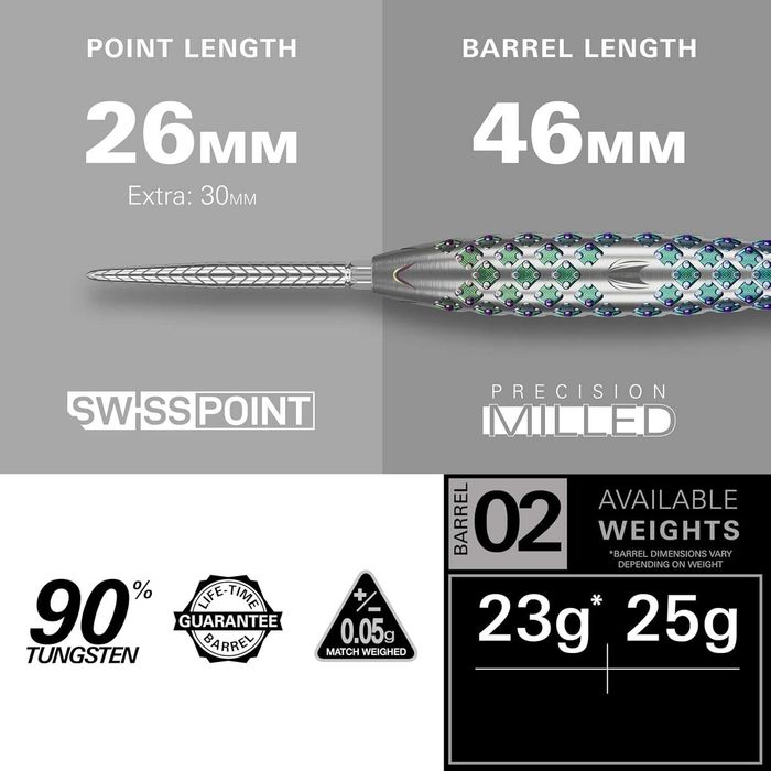 Дартс TARGET Rove Steel Tip Swiss Point, 90% волфрамов, barrel02,25 гр
