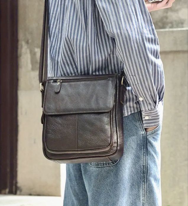 Мъжка творческа чанта за през рамо /Черна и Кафява кожа -10% Промоция!