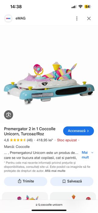 Premergator balansoar Coccolle Unicorn