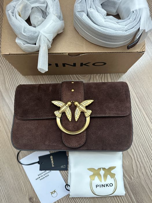 Оригинална велурена чанта Pinko в кафяво 104340 A2CC