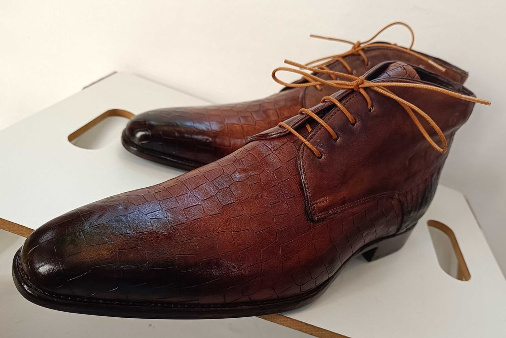 Ghete de lux 42.5 43 lucrate manual GREVE NOI piele naturala premium