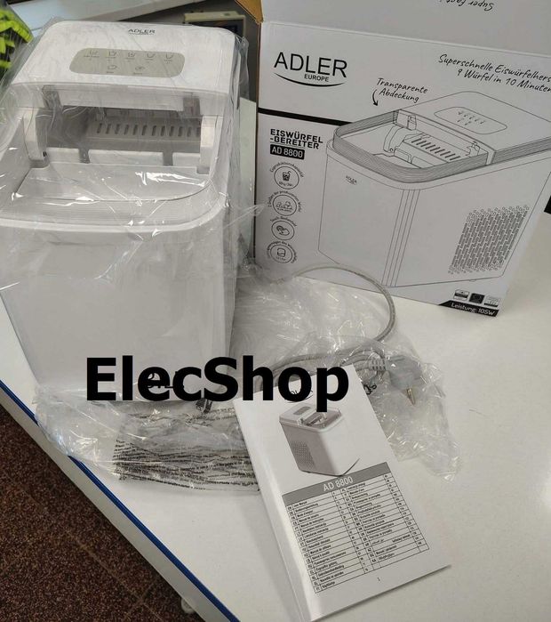 Ледогенератор Adler AD-8800, 105W, 12кг/24ч, 1.4L резервоар, Тъч панел, R600a агент, 2 размера на ледчета, Бял