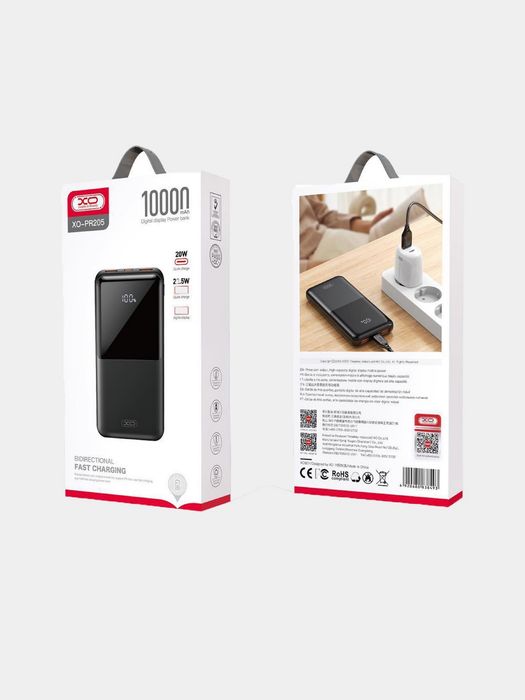 Внешный аккумулятор xo pr205 QС3.0, pd20w, USB 22,5 B, 10000 mA/ч