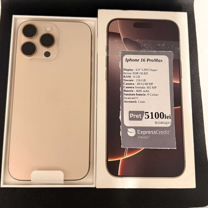 Iphone 16 Pro Max 256GB 100% bateria/nou (B33402 AG15) Garantie 2 ani