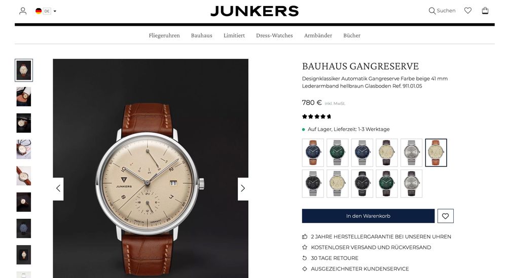 Класически автоматичен часовник JUNKERS Bauhaus Power Reserve (41 мм)