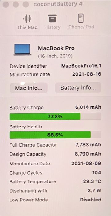 Macbook Pro 16", 2021, i7 9750H, 16GB RAM, 512GB SSD, video Radeon 4GB