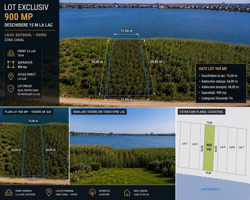 Teren de vanzare in Ovidiu lac Siutghiol 900 mp