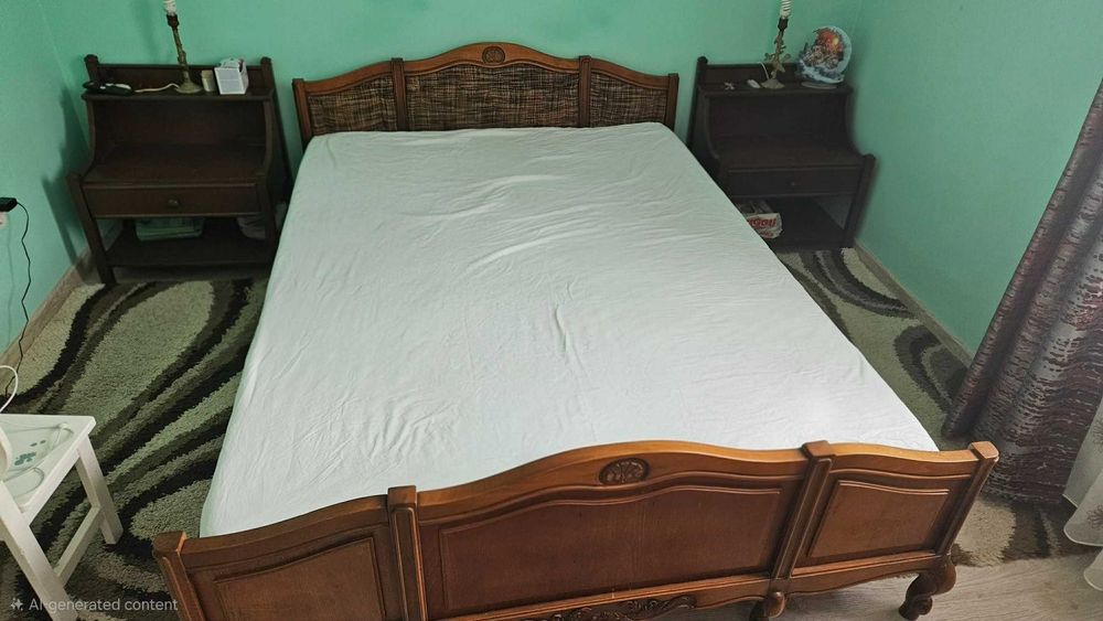 Pat Dormitor lemn masiv 140x200 + Comoda Lemn masiv + Noptiere