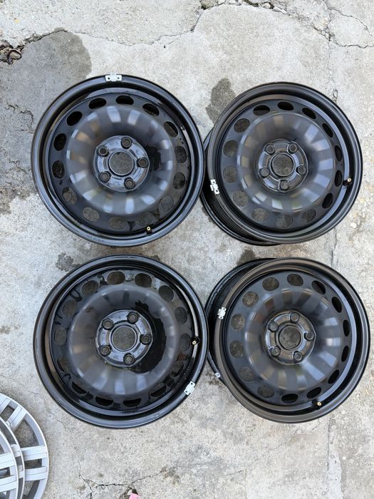4 jante tablă originale VW Caddy 3 2K R16 6Jx16 ET50 cu capace