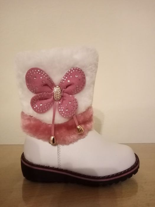 Детски топли зимни ботуши за момиче с топъл хастар бели стелка 14,5 см