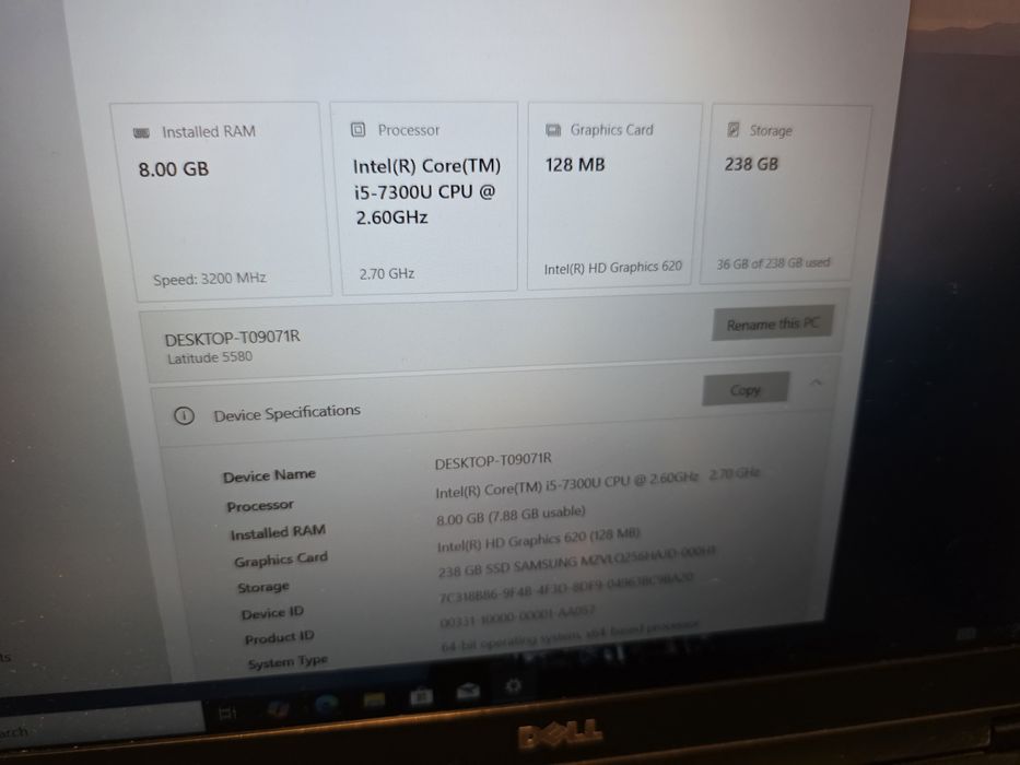 Laptop Dell Latitude 5580 I5 gen 7 8GB Ddr4 ssd 256 Nvme