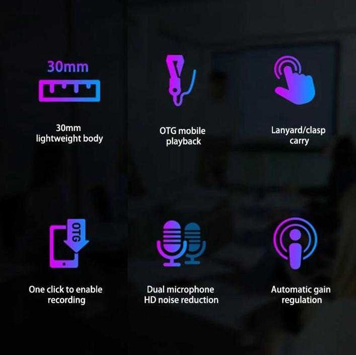 Android OTG MP3 Плеър Колие Ключодържател Подслушвател Ултрасензитивен Диктофон Гласова Активация Omnidirectional Двоен Динамичен Микрофон Обхват 200М