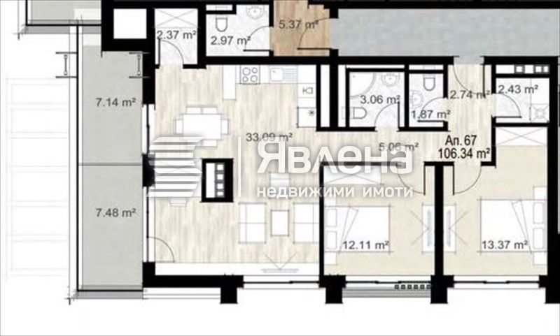 Апартаментът е разположен на 6-ти жилищен етаж, вх