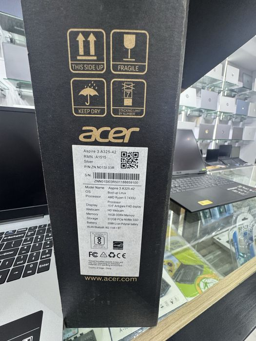 Acer Aspire 3 15.6" FHD IPS Amd Ryzen 5 7430U DDR4 16GB SSD 512GB  B/U