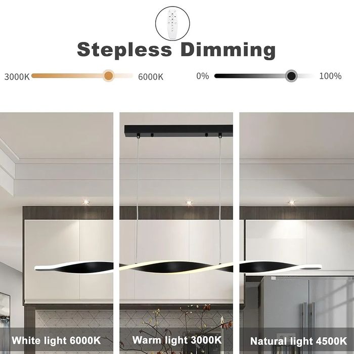 Черна спираловидна Висяща лампа за трапезна маса с димируема светлина,