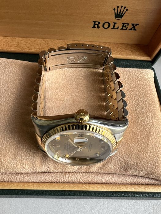 36 mm Rolex Oyster Datejust aur-otel,cadran cu diamante,Automatic cal3135,ref16233