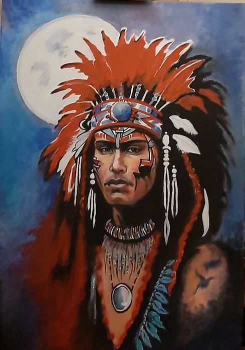 Arta - Portret de indian  ( pictura in ulei )
