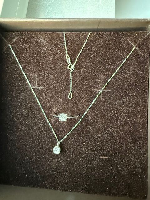 Set inel + pandat, aur alb cu diamante