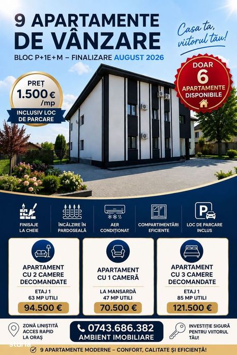 Apartament cu 2 camere, etaj 2, bloc NOU, VASLUI zona NORD - Vechia Ro