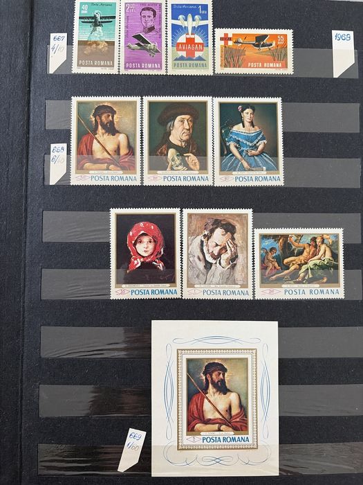 Clasor timbre România 1968-1969 serii complete colițe artă Apollo