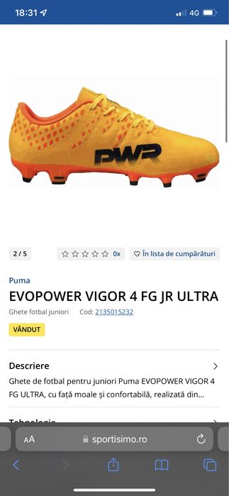 Ghete puma Evopower VIGOR 4 FG JR ULTRA 37.5