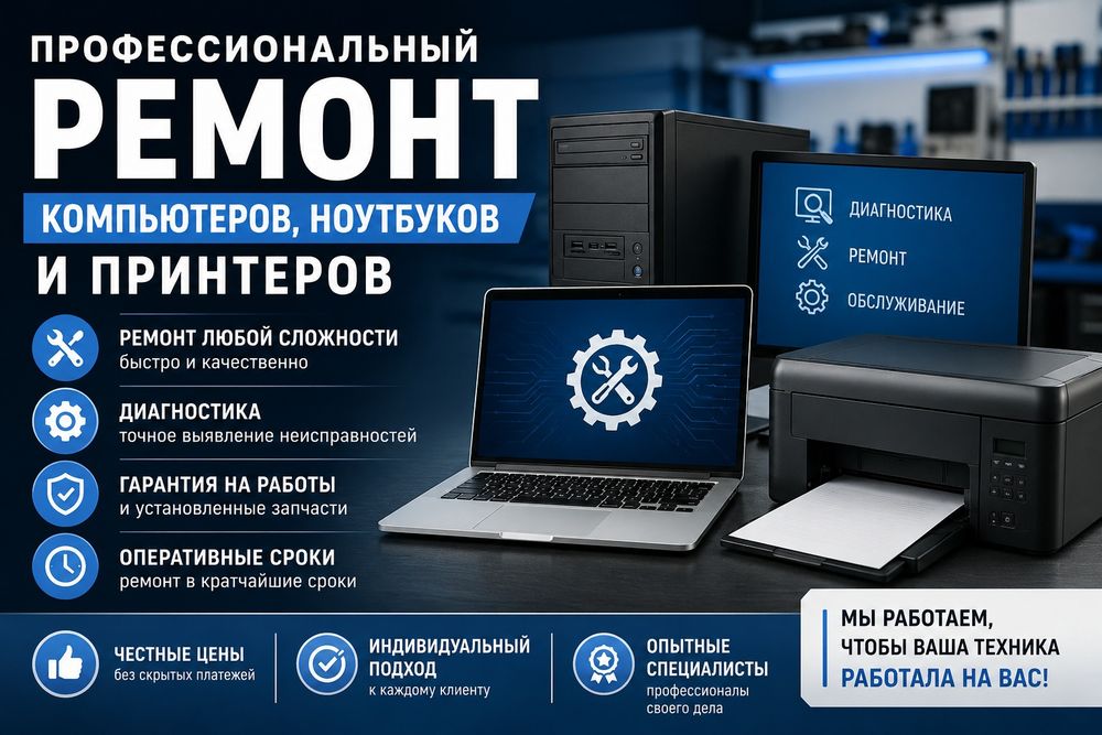 Ремонт и Обслуживание ПК • Ноутбуков • Принтеров