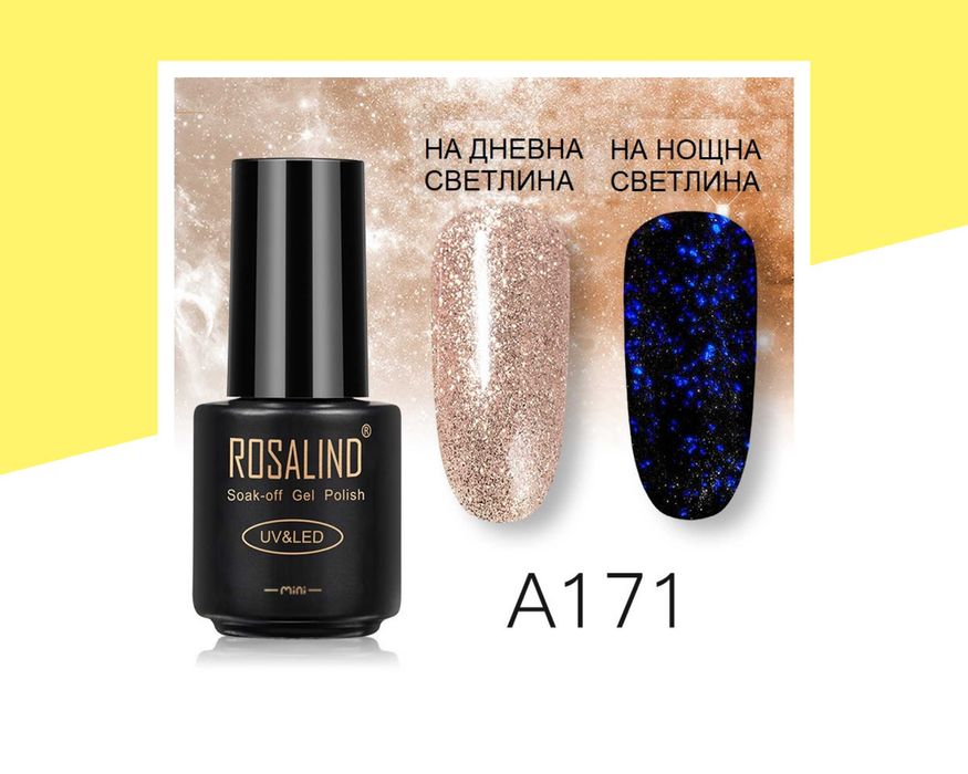 UV\LED Светещ брокатен гел лак ROSALIND
