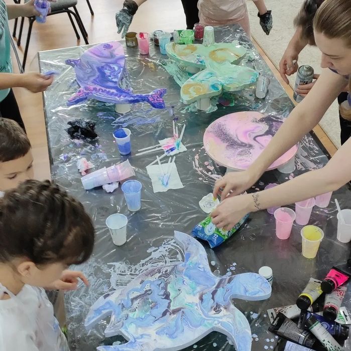 Мастер класс для взрослых и детей по флюид арт, жидкий акрил.: 8 500 тг ...