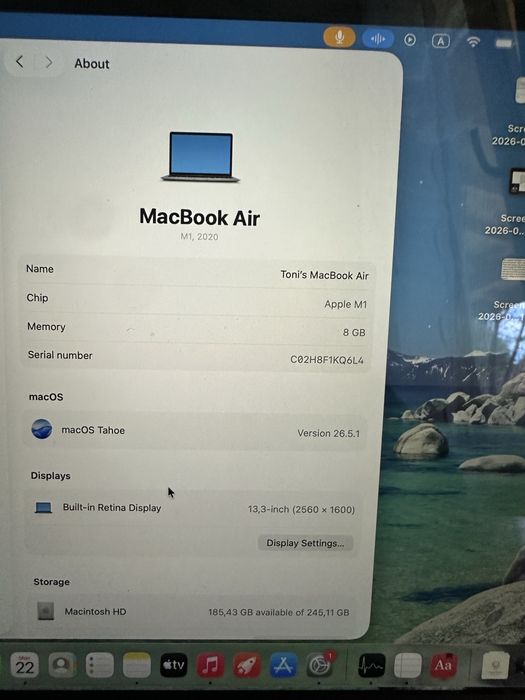 Macbook air M1 2020 256gb 8gb ram