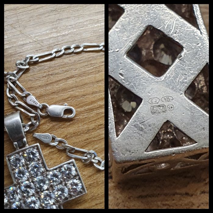 Lanț argint 925 model "figaro" de 53,5 cm și pandant cruce