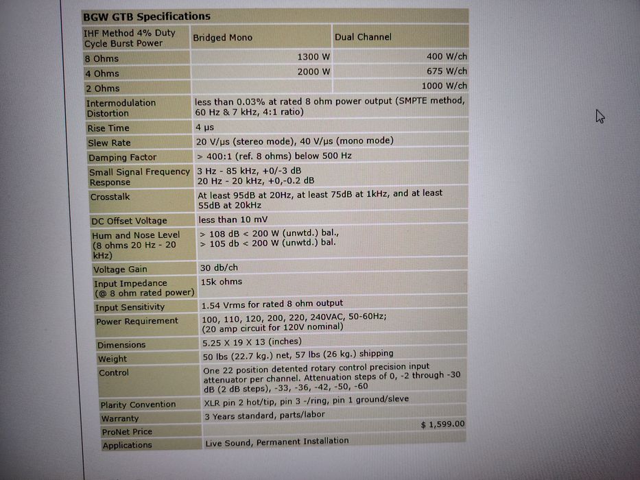 Putere/Amplificator BGW GTB..cu defect