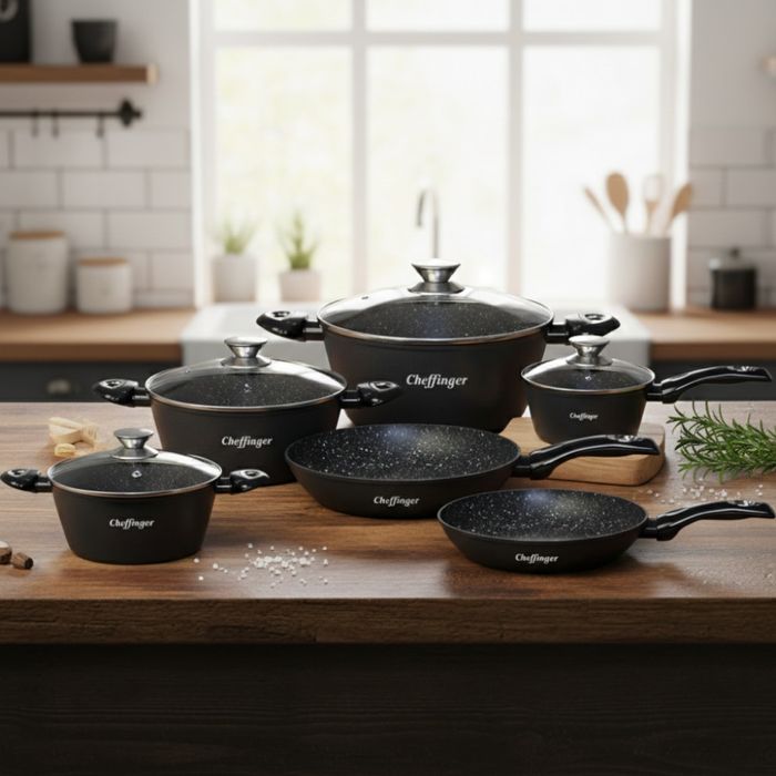 Комплект съдове за готвене Cheffinger от 10 части – тенджери и тигани