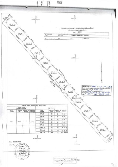 Teren intravilan 10.153 mp, dezmembrat în 13 loturi — Sinești, IL, 30 km de București