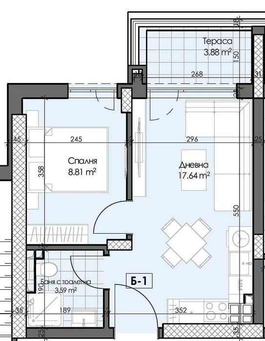 Продава се Двустаен апартамент в Пловдив, Гагарин - 50 кв.м за 1086 €/кв.м - Снимка #1