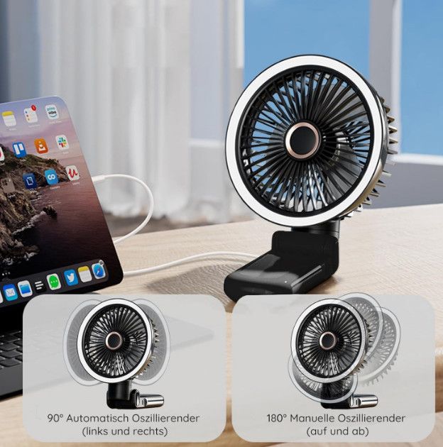 Преносим вентилатор GF12, акумулаторен вентилатор с нощна светлина, б