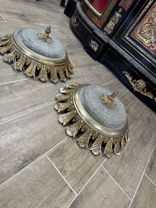 Pereche aplice/plafoniere - bronz si cristal