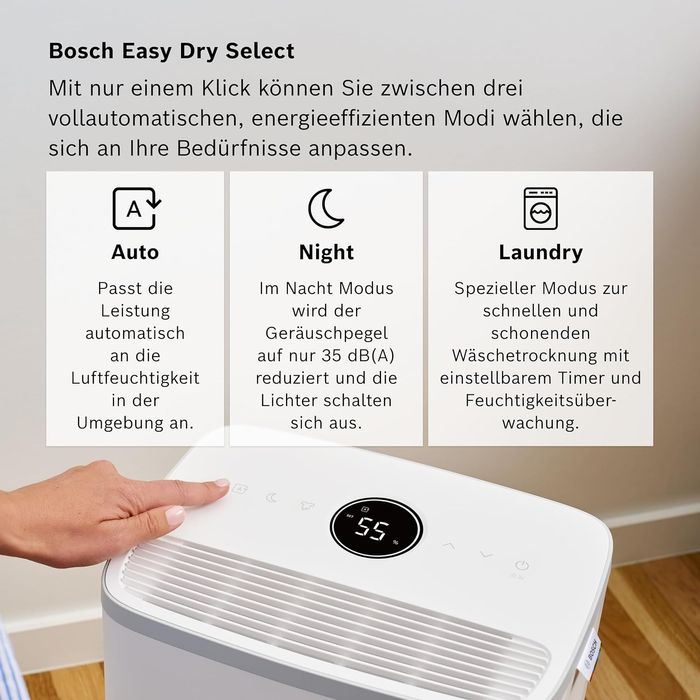 Влагоуловител/ Обезвлажнител Bosch Dry 2000, 12 литра на ден, до 24 кв.м