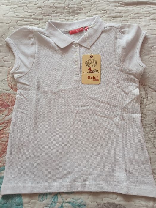 Tricou polo alb pentru fete 5-6 ani