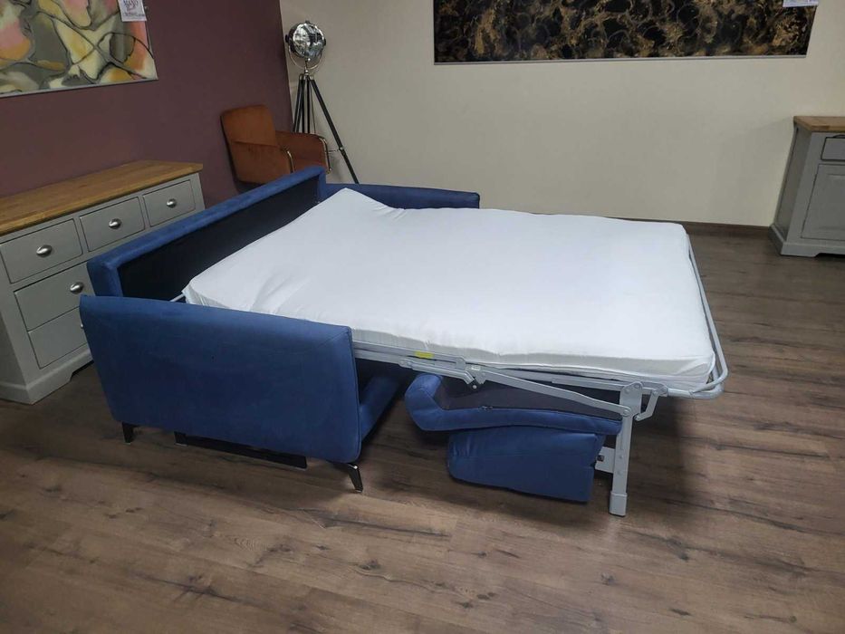 Дизайнерски син диван от плат тройка с функция сън