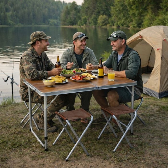 Комплект сгъваема къмпинг маса с 4 стола, Регулируема височина, Дизайн