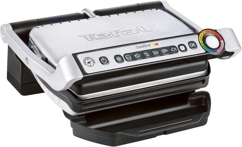Нов Контактен Грил Скара Tefal Optigrill GC705D , 2 години Гаранция, 2000W, Сребрист