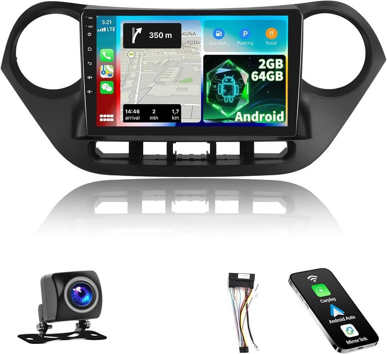 Мултимедия за Hyundai I10 Android Двоен дин Навигация, Hyundai Grand I10 2 DIN плеър Андроид Carplay, 2014, 2015, 2016, 2017 година