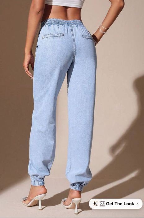 Модерни черни, бели и сини дънки панталони клинове от Shein Размер М